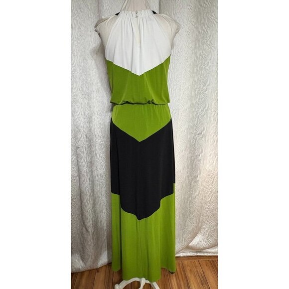 London Style Women's XS Chevron Color Block Maxi Dress Halter Neck Elastic Waist - Picture 2 of 11
